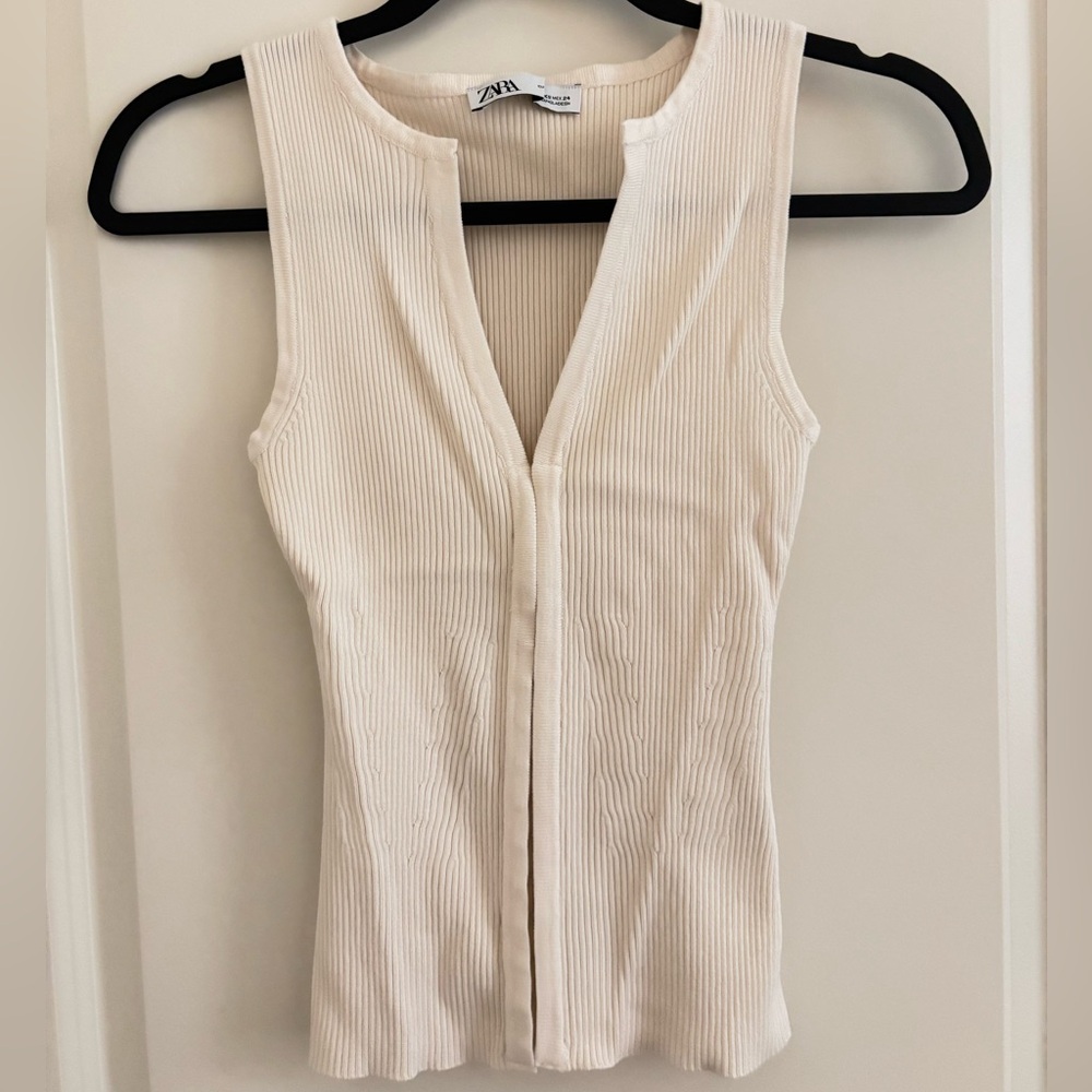 Zara Ivory Ribbed Tank Top
